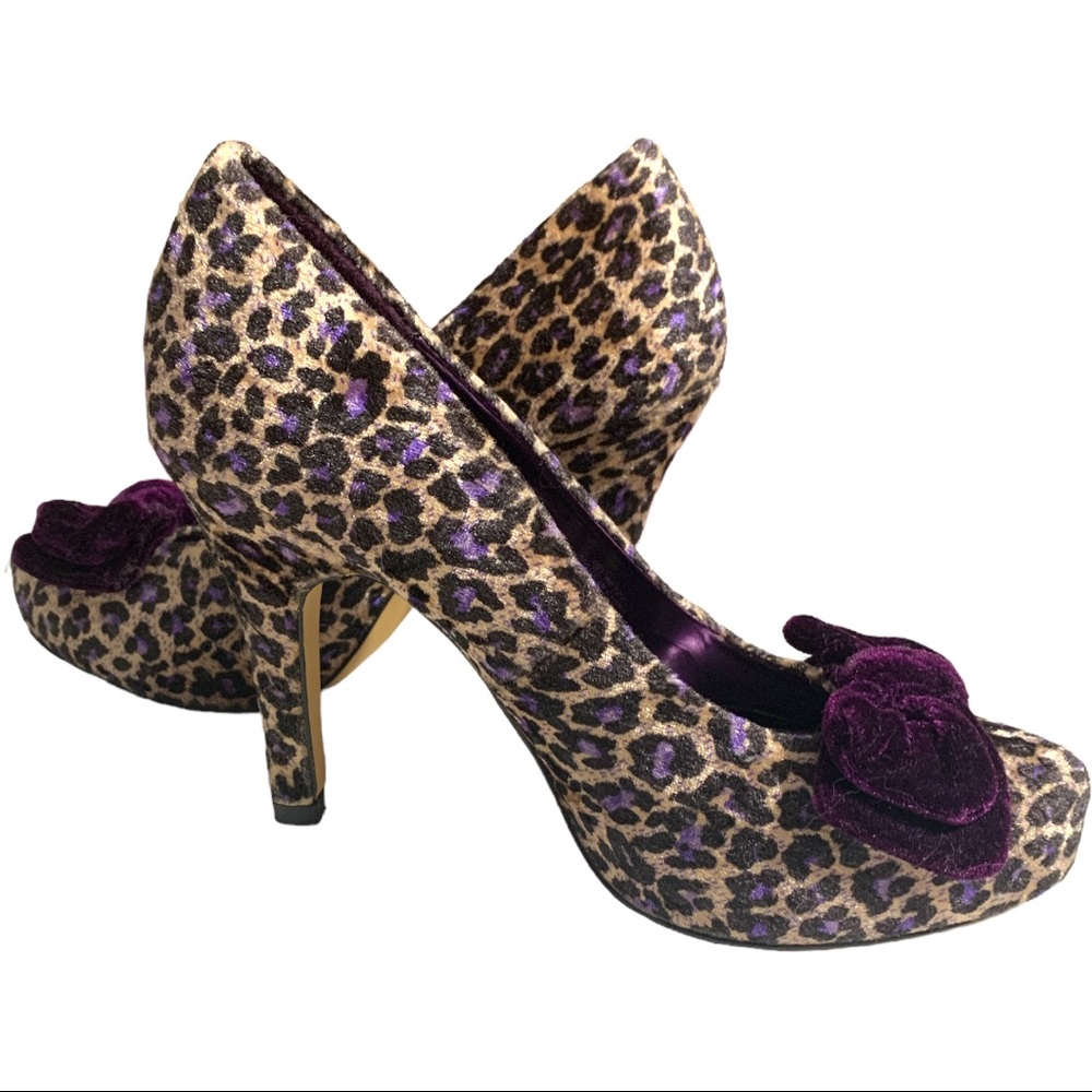 Gorgeous G21 Purple  Velvet Leopard Stiletto Heel Hide Platform Shoes Size 6